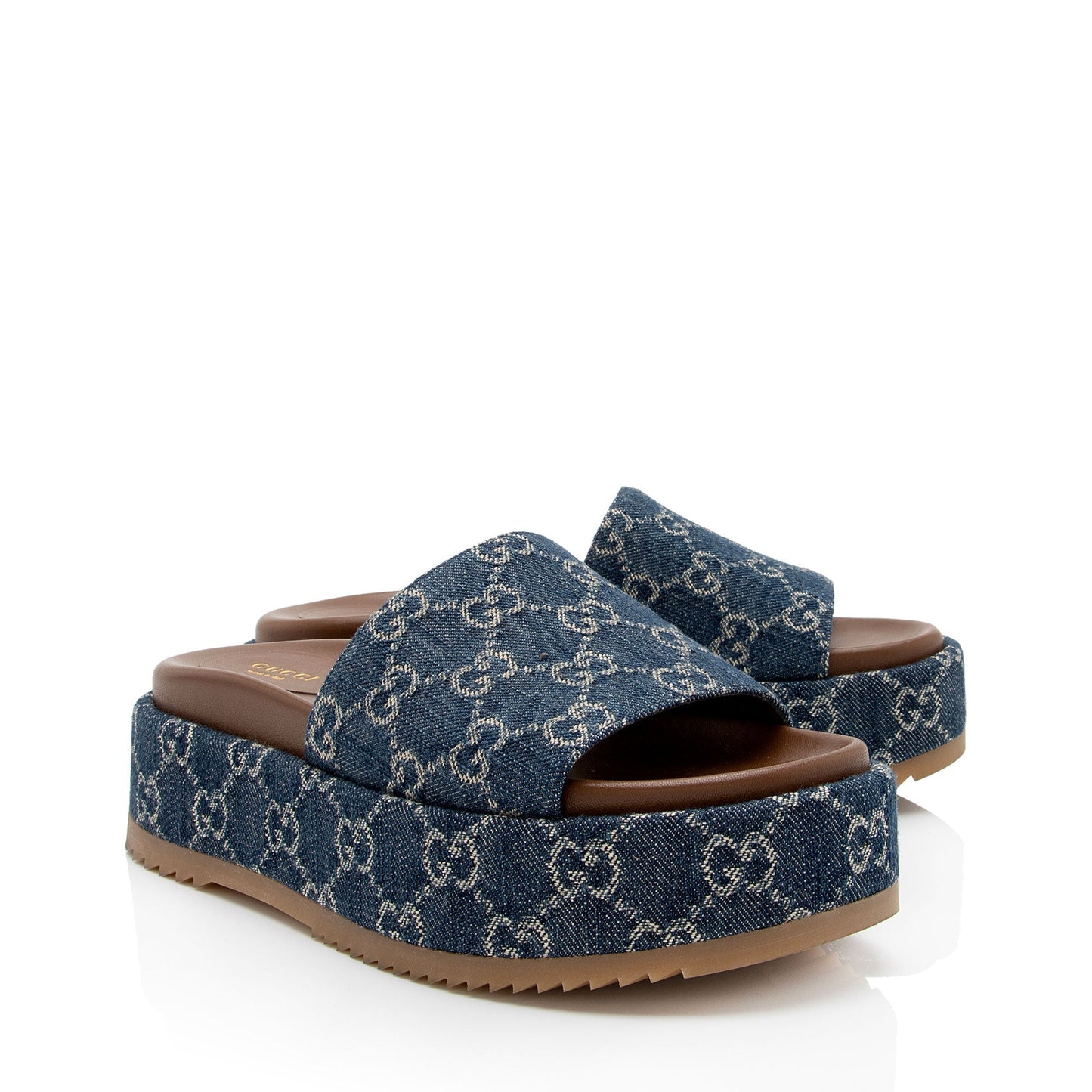 Gucci GG Denim Angelina Slide Platform Sandals - Size 7 / 37 (SHF-tnPdWr)