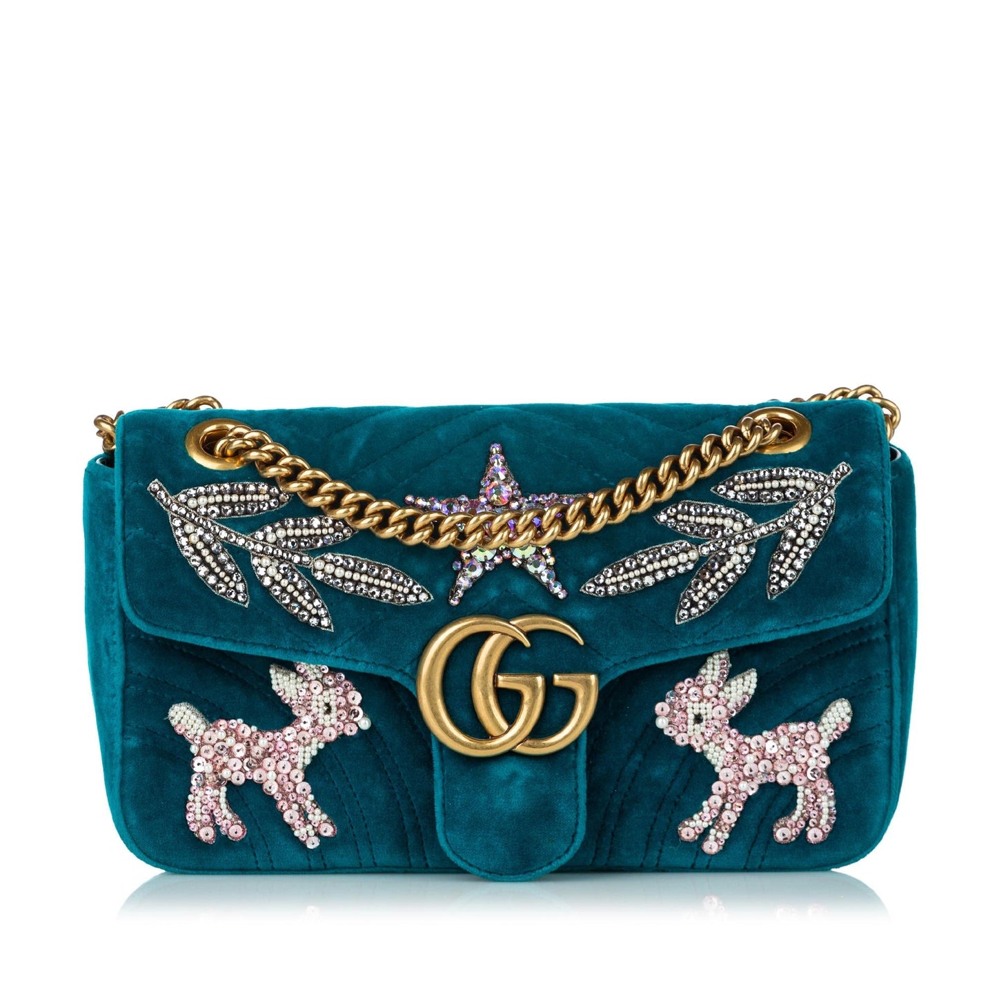 Gucci GG Marmont Matelasse Embellished Velvet Crossbody Bag (SHG-30293)