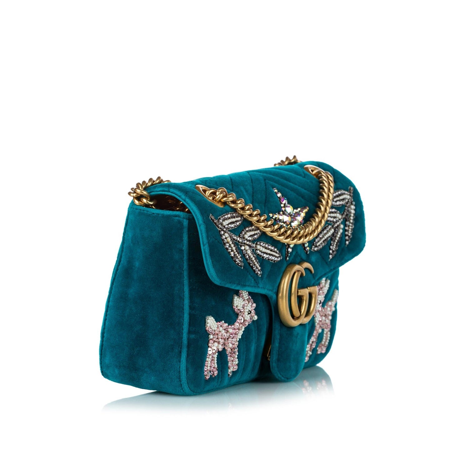 Gucci GG Marmont Matelasse Embellished Velvet Crossbody Bag (SHG-30293)