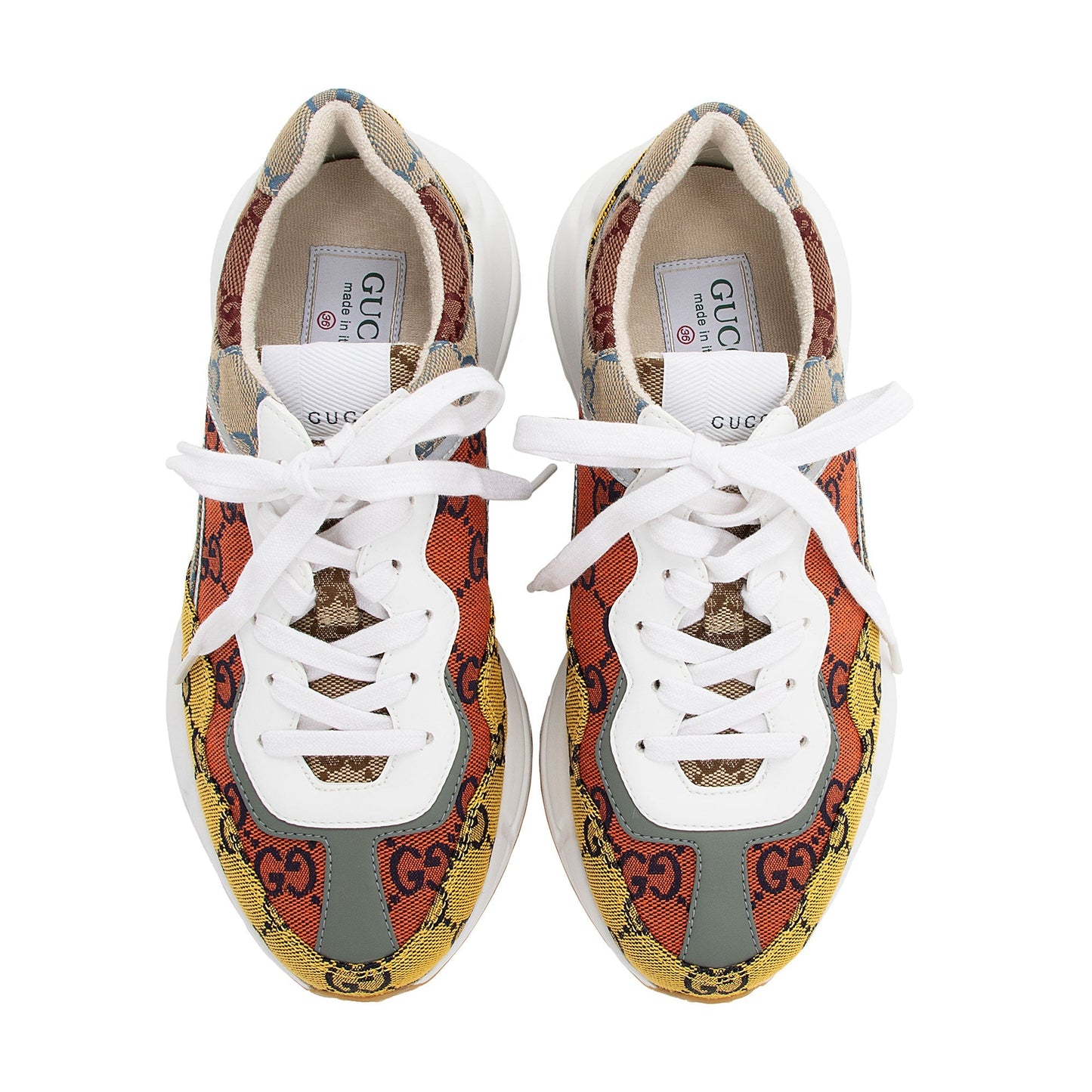 Gucci GG Supreme Mixed Fabric Rhyton Sneakers - Size 6 / 36 (SHF-M6SFO8)