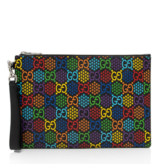 Gucci Pochette Leather Canvas Clutch