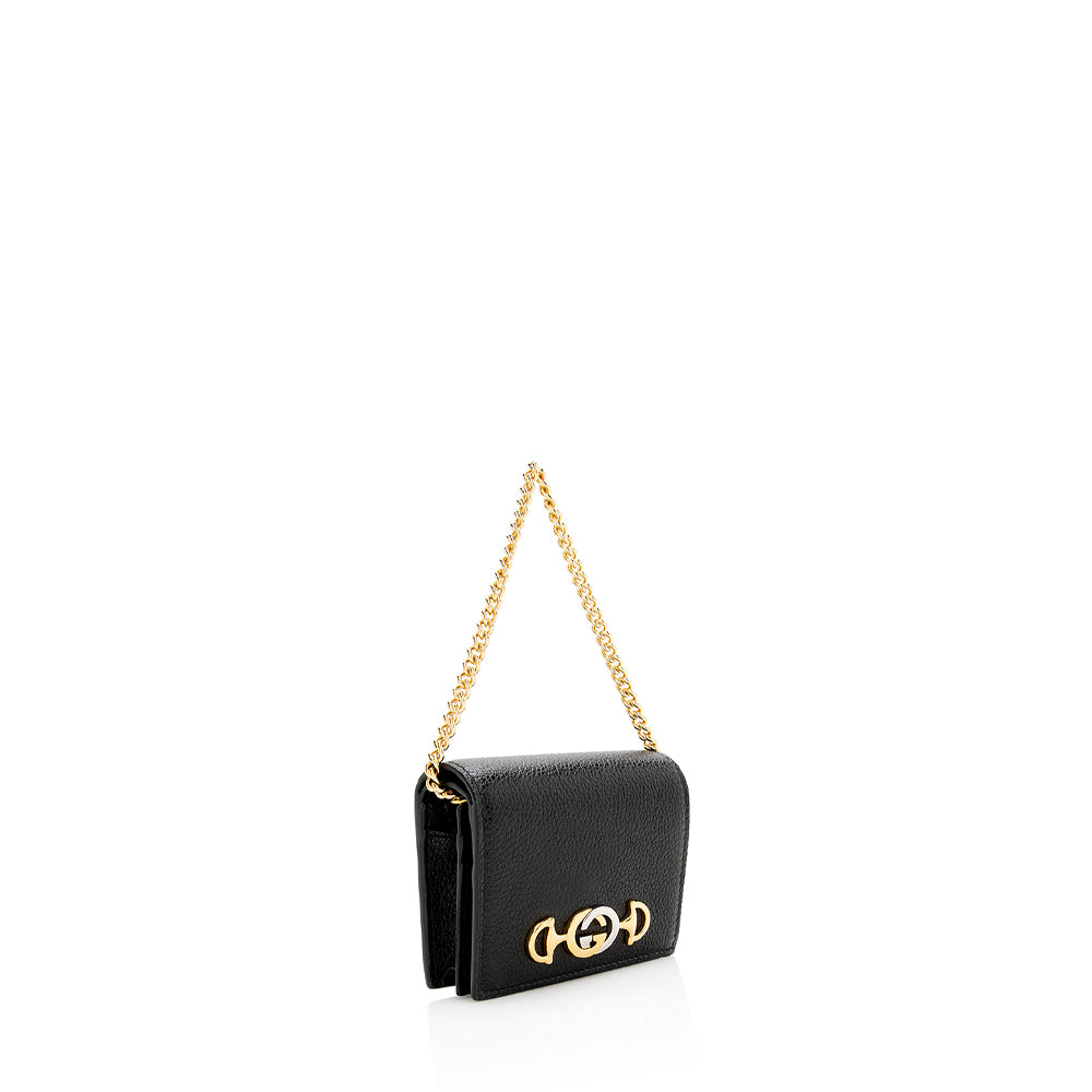 Gucci Grained Leather Zumi Card Case Chain Bag (SHF-19272)