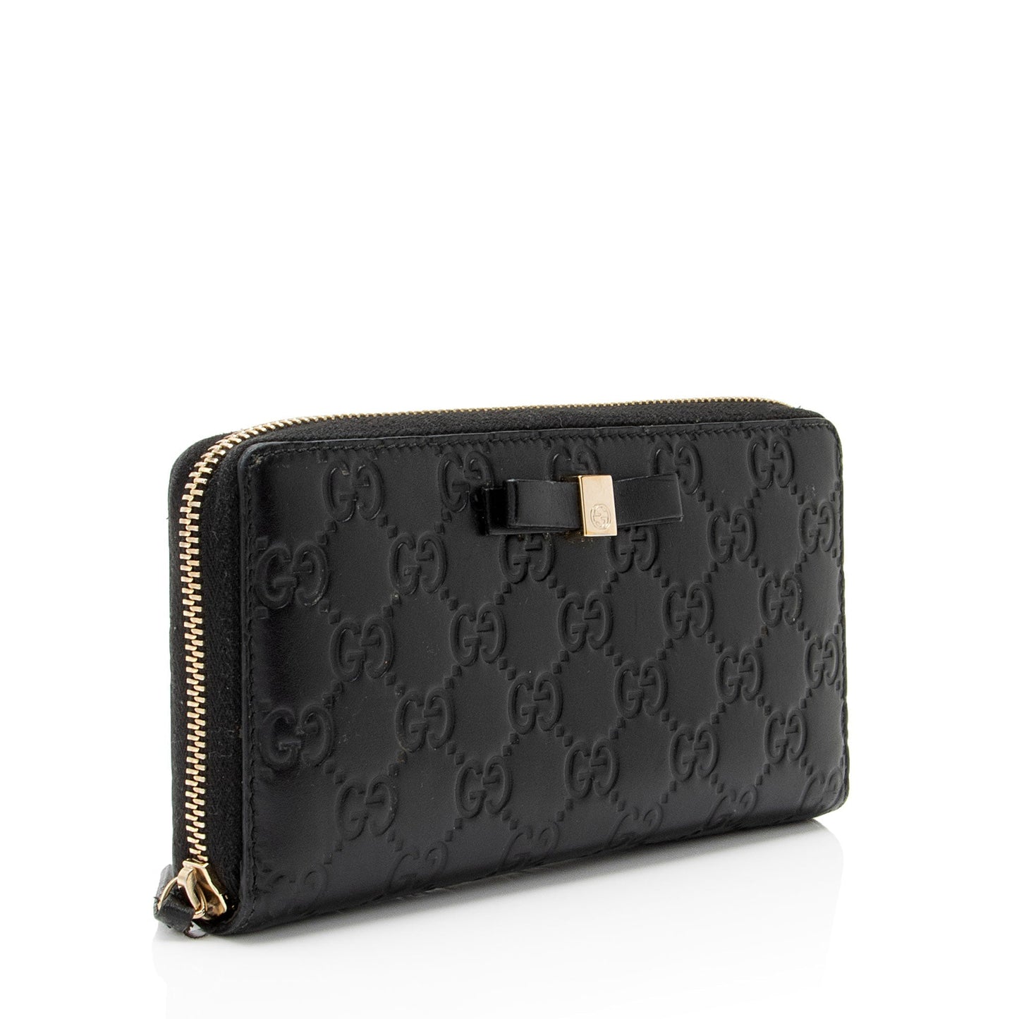 Gucci Guccissima Leather Bow Zip Around Wallet