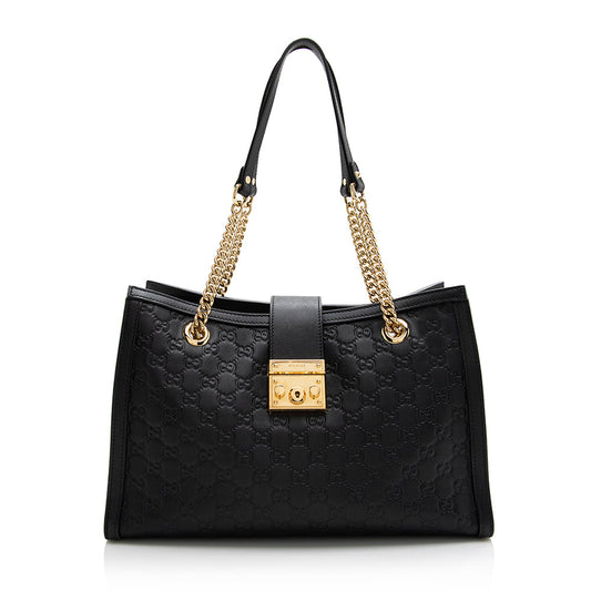 Gucci Guccissima Leather Padlock Chain Medium Shoulder Bag (SHF-21910)