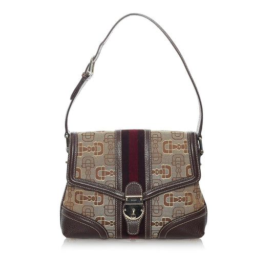 Gucci Horsebit Canvas Shoulder Bag