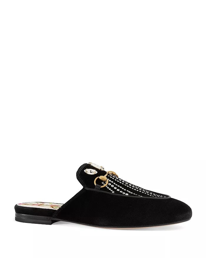 GUCCI HORSEBIT PRINCETOWN CRYSTAL EMBELLISHED VELVET MULES