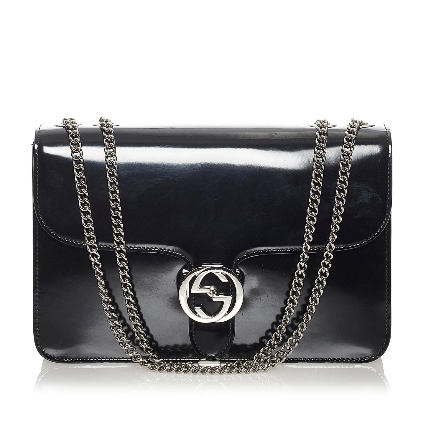 Gucci Interlocking G Leather Patent Leather Shoulder Bag
