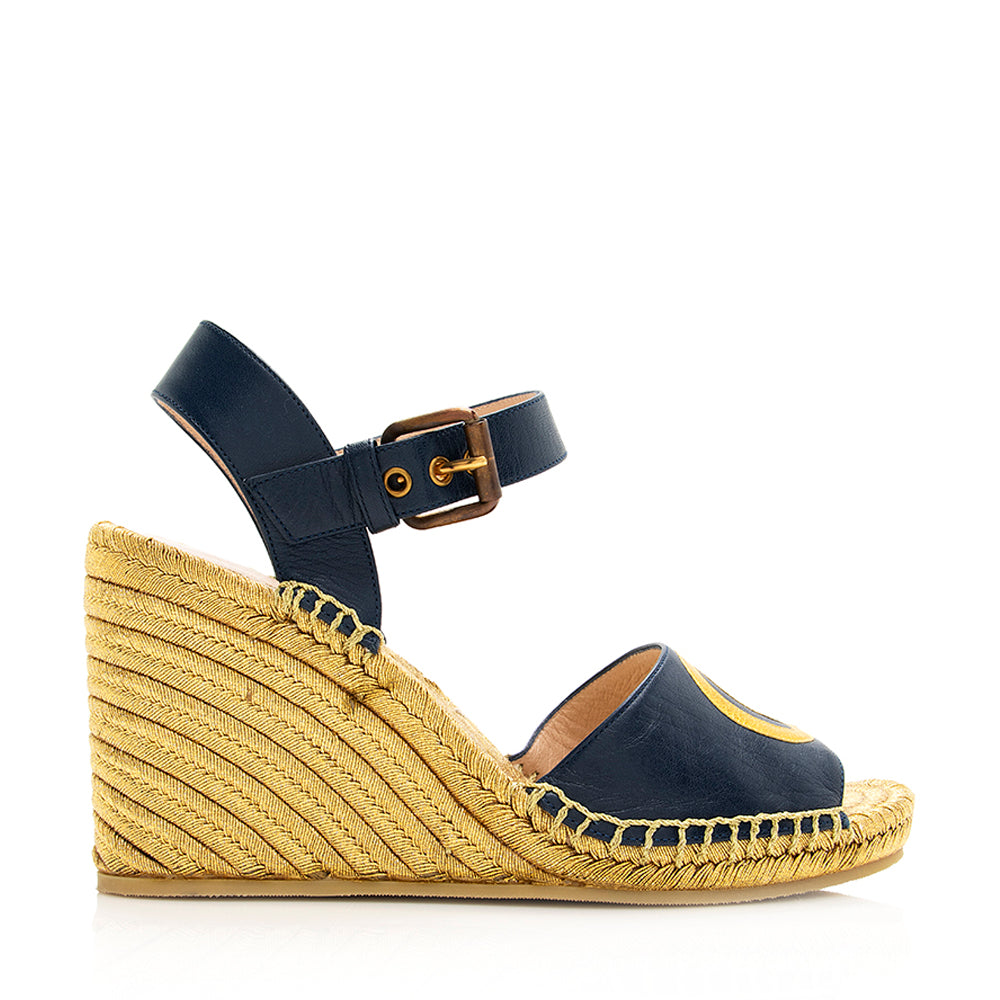 Gucci Interlocking GG Leather Espadrille Wedges - Size 6 / 36 (SHF-19886)