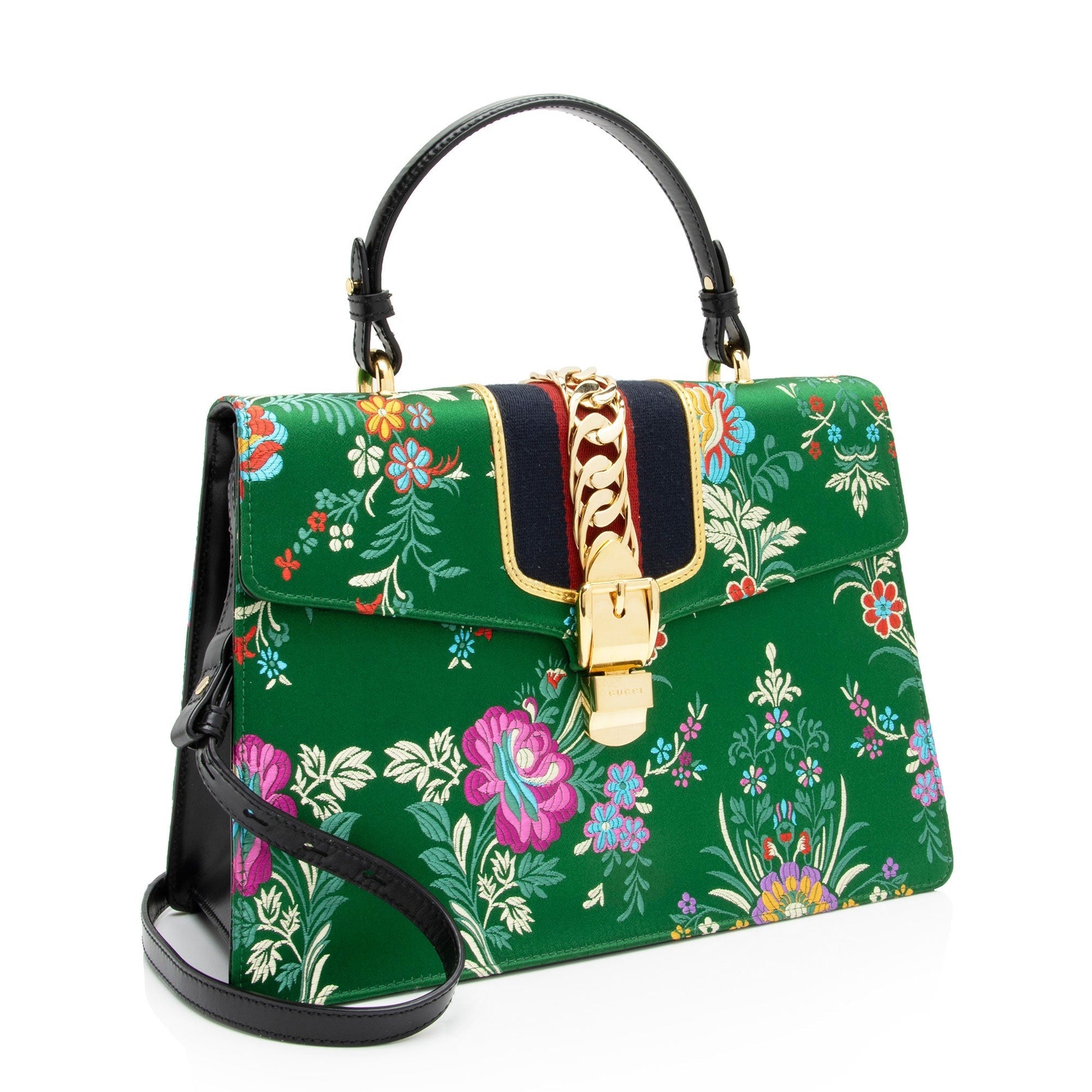 Gucci Nylon Leather Top Handle Shoulder Bag