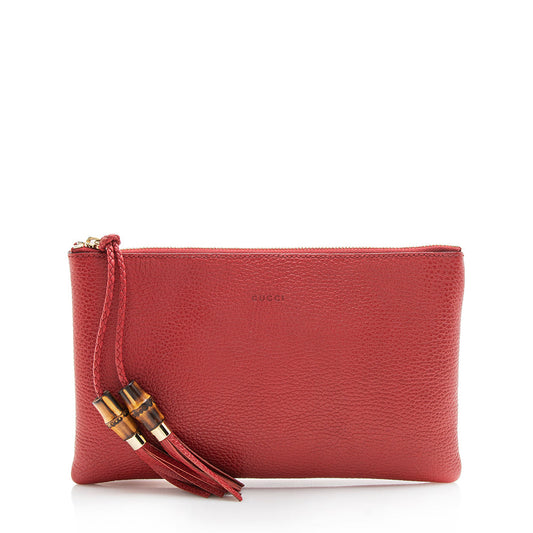 Gucci Leather Bamboo Tassel Zip Clutch (SHF-12686)