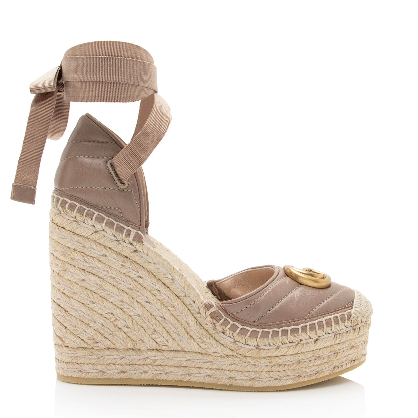 Gucci Matelasse Leather GG Marmont Espadrille Wedges - Size 5.5 / 35.5 (SHF-trS0ea)