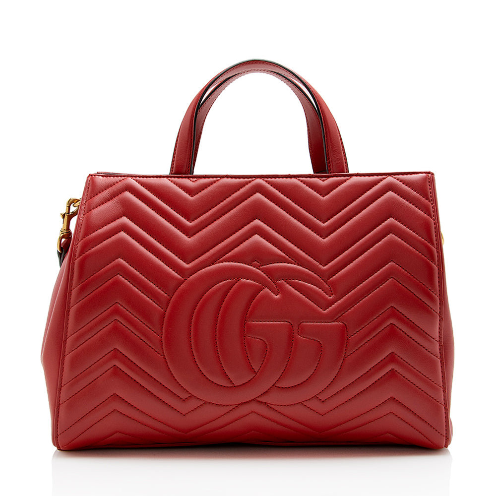 Gucci Matelasse Leather GG Marmont Top Handle Medium Satchel (SHF-15634)