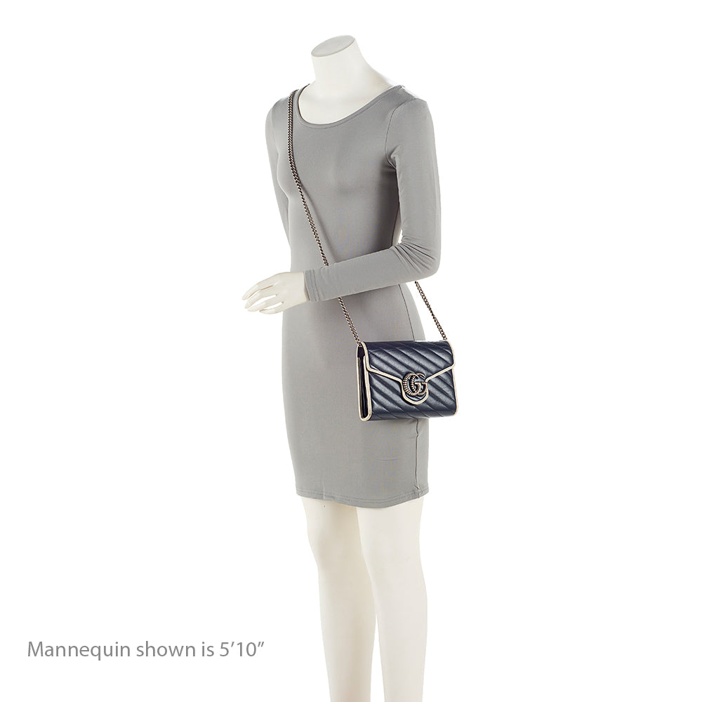 Gucci Matelasse Leather Torchon GG Marmont Mini Chain Bag (SHF-20671)