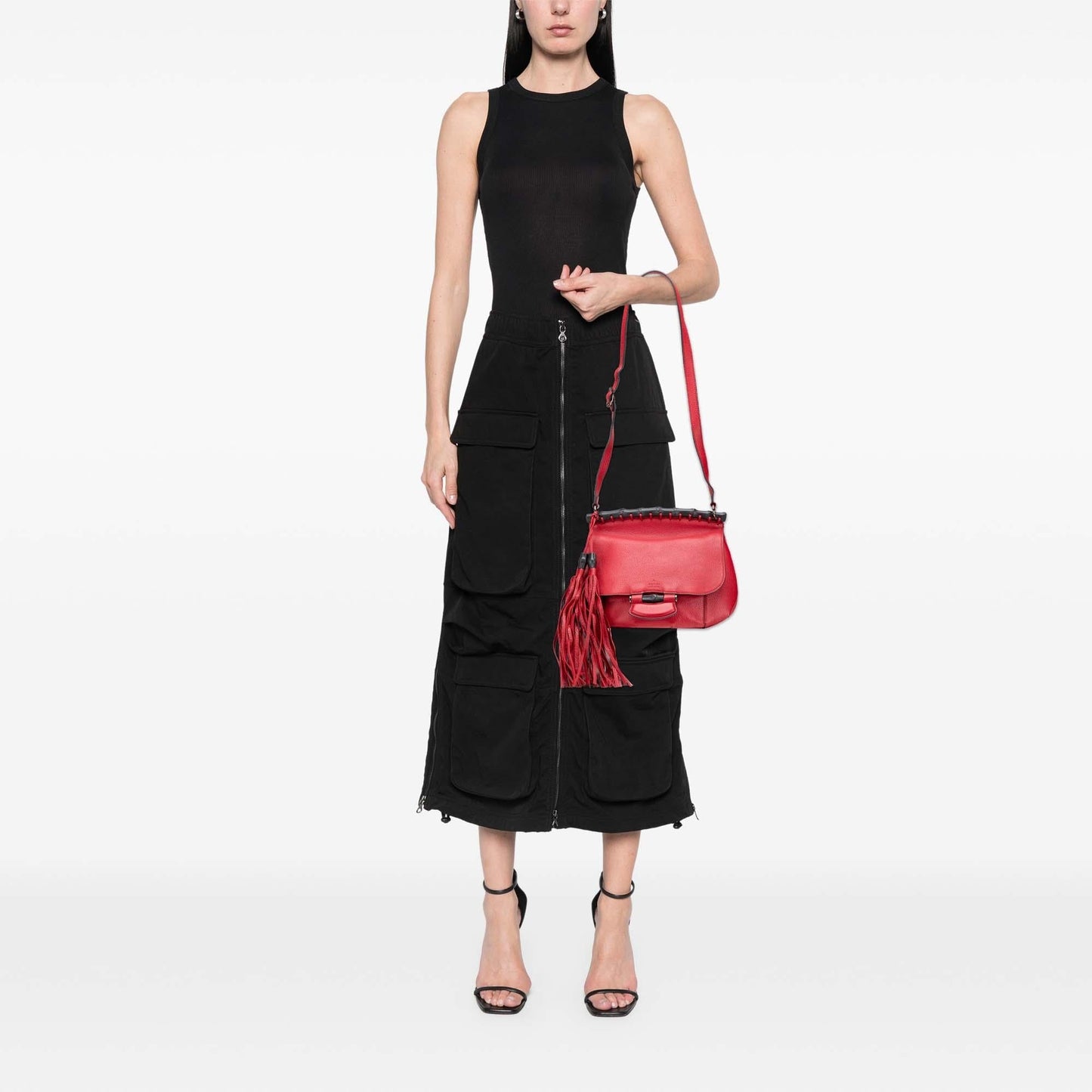 Gucci Medium Leather Bamboo Nouveau Fringe Crossbody