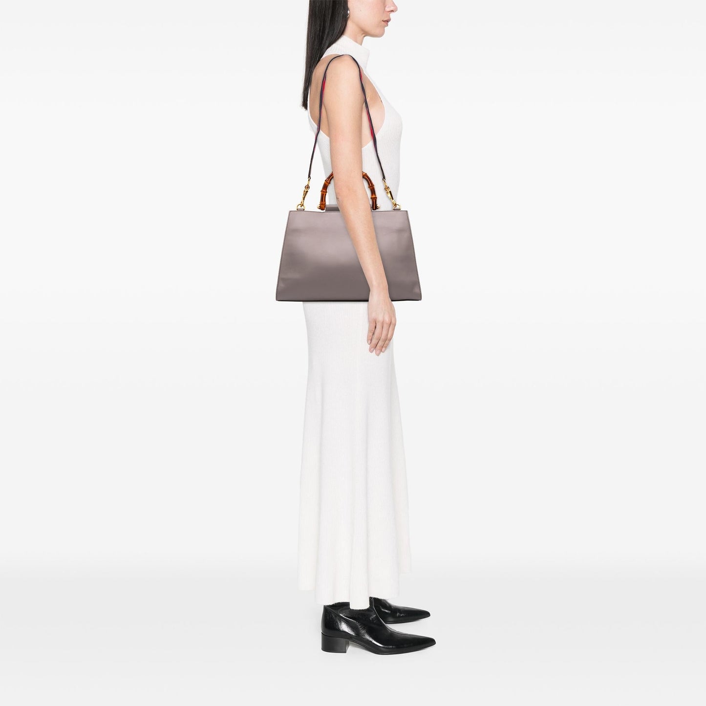 Gucci Medium Leather Bamboo Nymphaea Satchel
