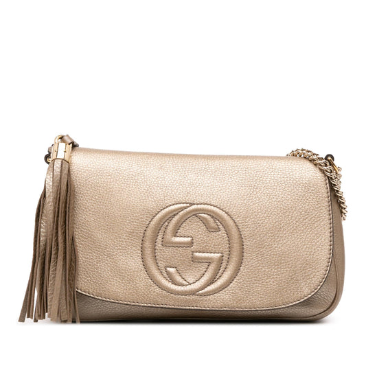 Gucci Medium Metallic Leather Soho Chain Flap Crossbody