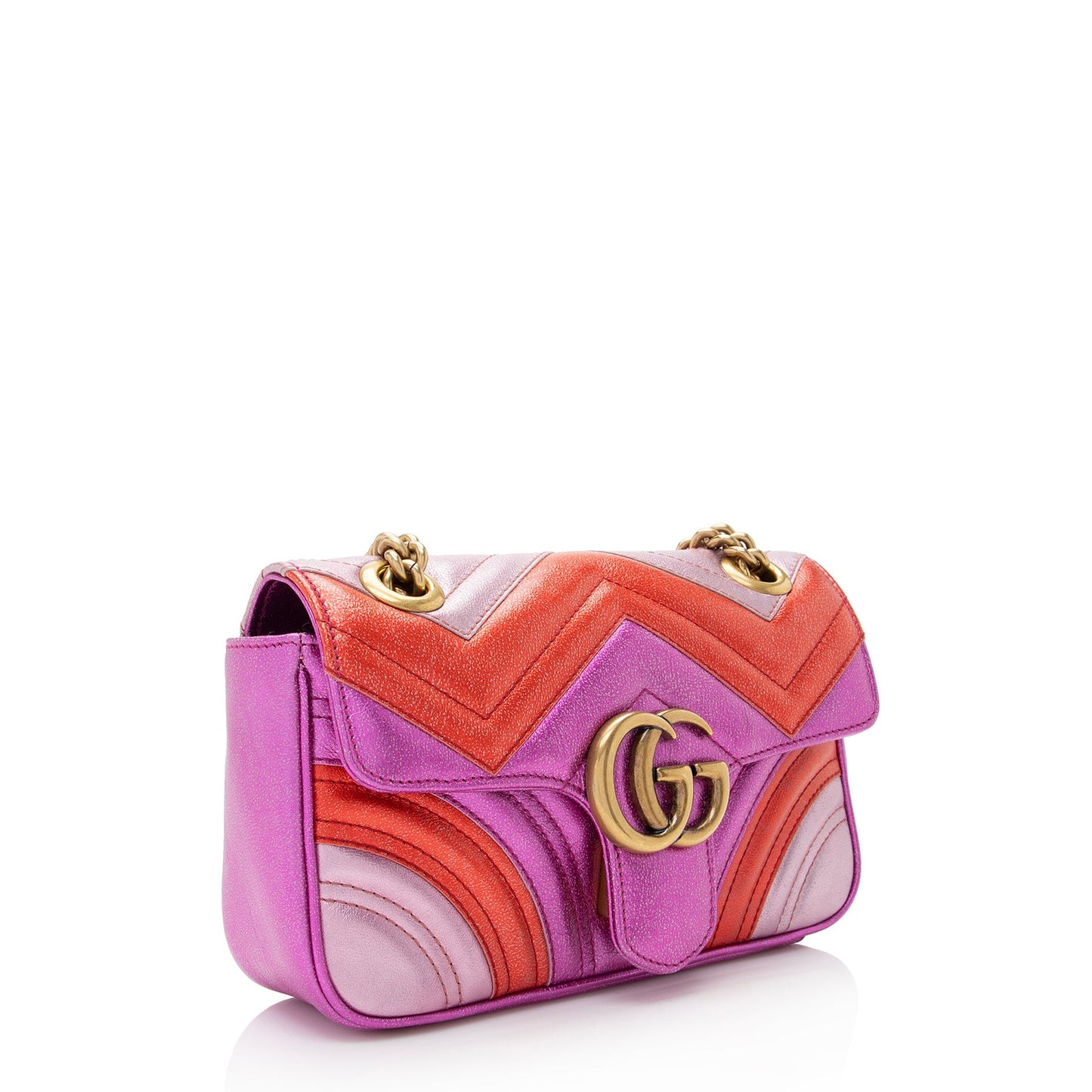 Gucci Metallic Matelasse Leather GG Marmont Mini Shoulder Bag (SHF-22837)
