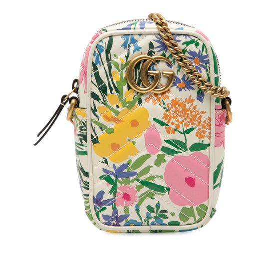 Gucci Mini GG Marmont Floral Printed Matelasse Leather Crossbody