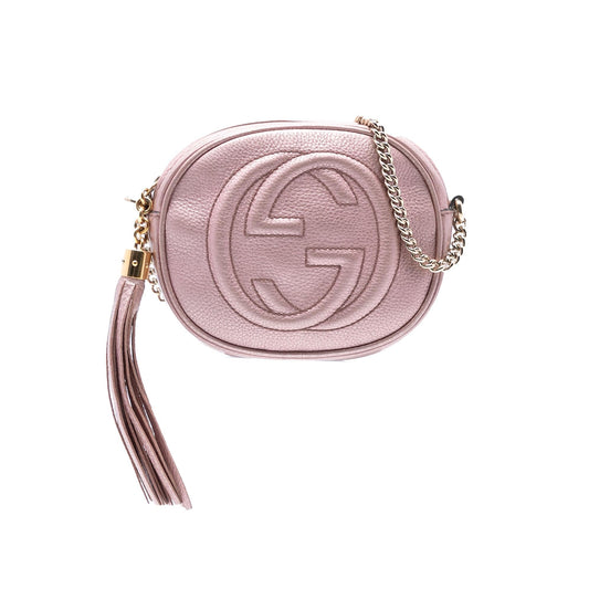 Gucci Mini Metallic Pebbled Calfskin Soho Chain Crossbody
