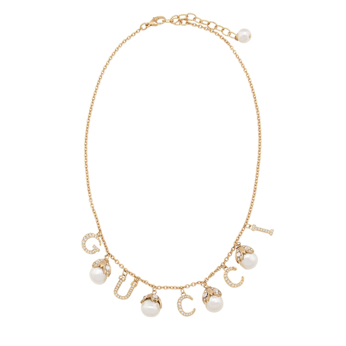 Gucci Pearl Crystal Script Necklace