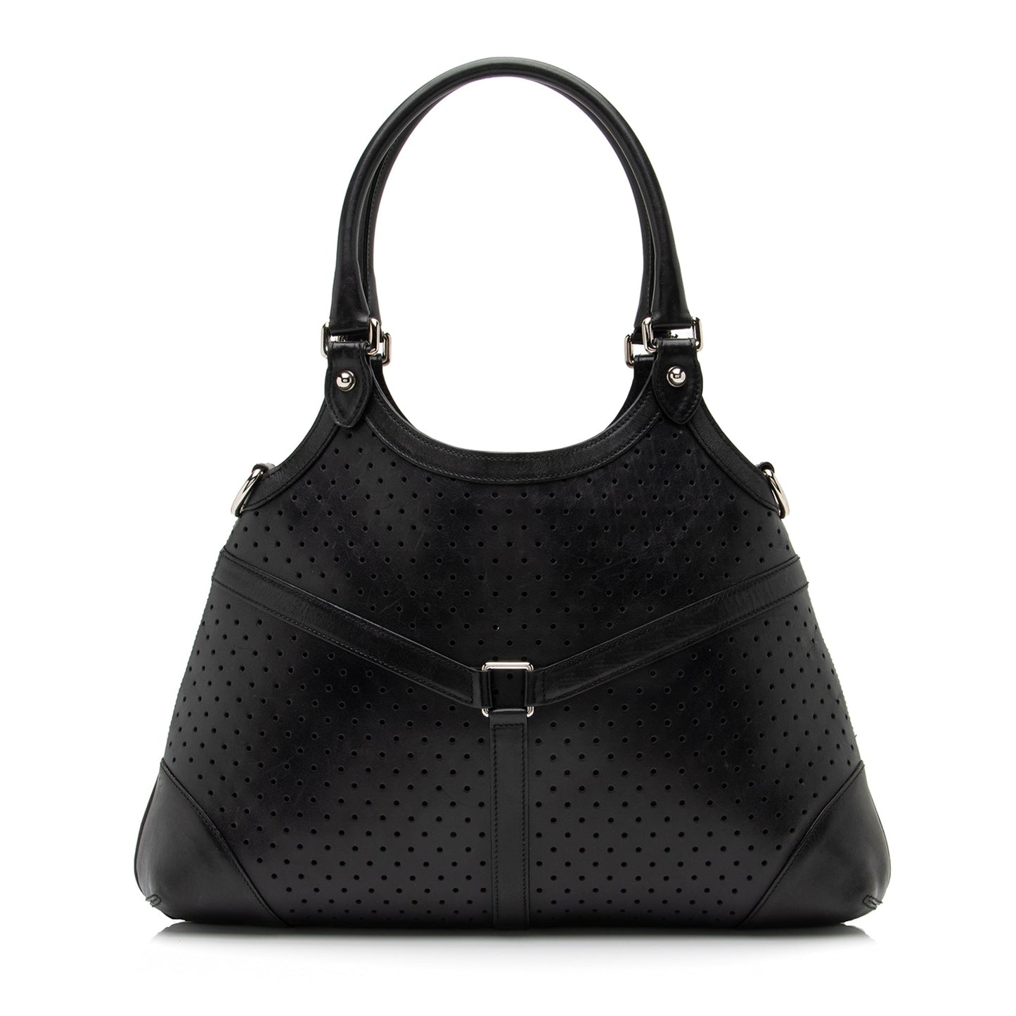 Gucci Perforated Leather Interlocking G Reins Satchel (SHF-23526)