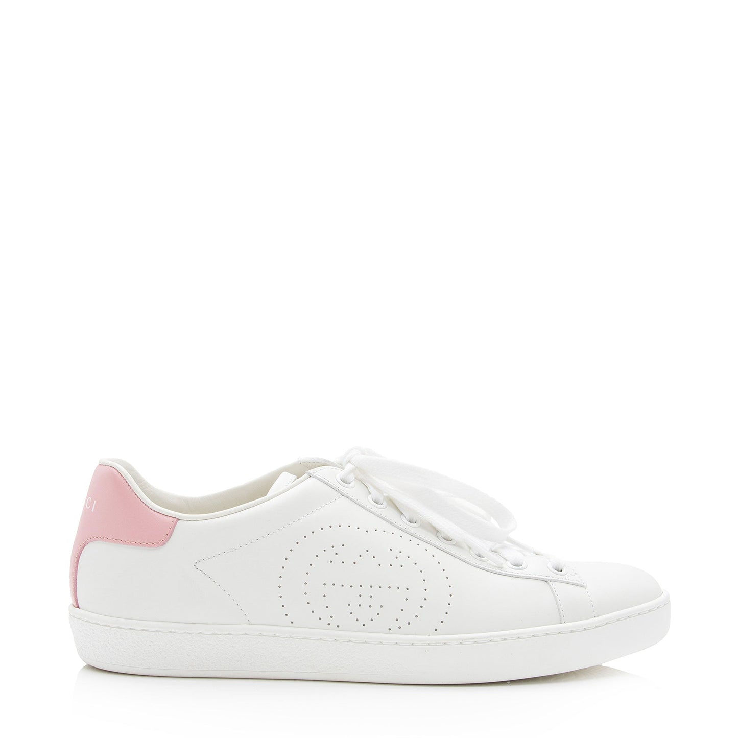 Gucci Perforated Leather Interlocking GG Ace Sneakers - Size 8.5 / 38.5 (SHF-7L64hi)