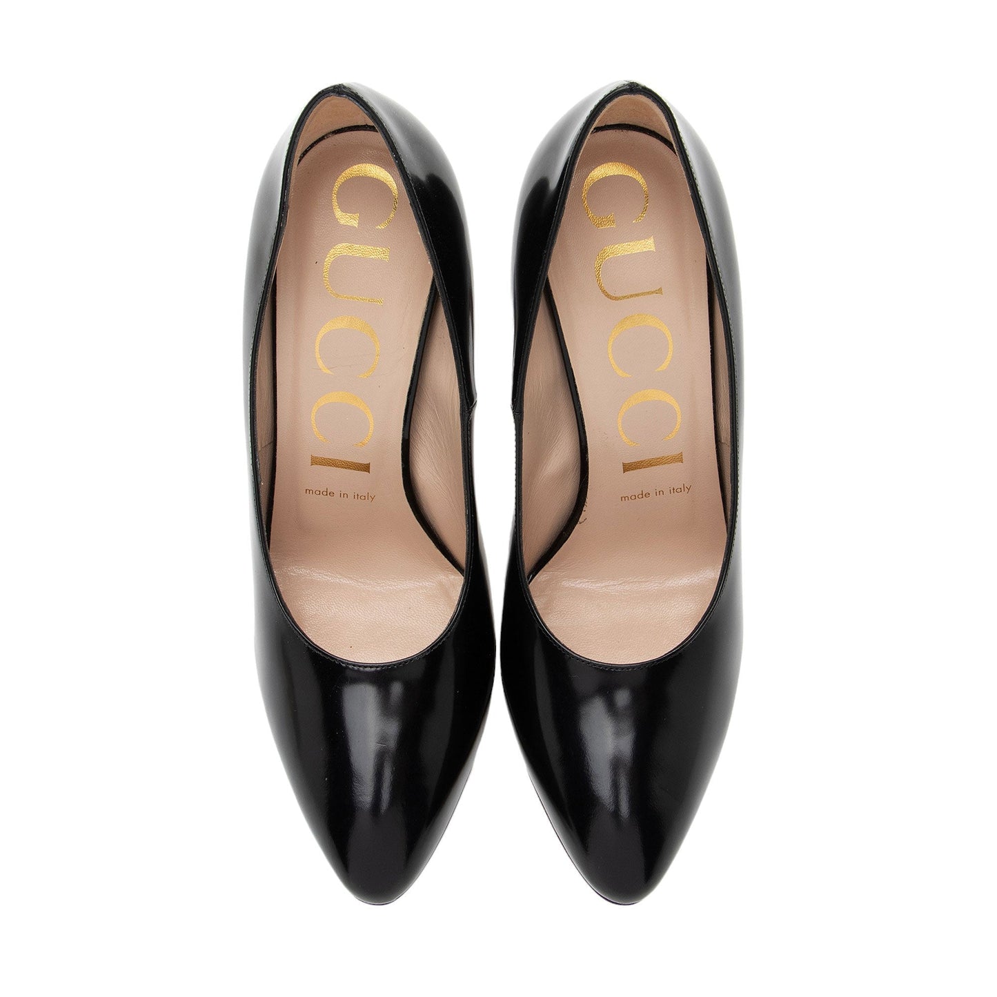 Gucci Polished Leather Removable Faux Pearl Bow Pumps - Size 7 / 37
