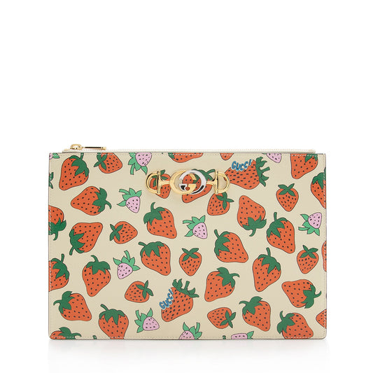 Gucci Printed Leather Strawberry Zumi Pouch (SHF-22217)
