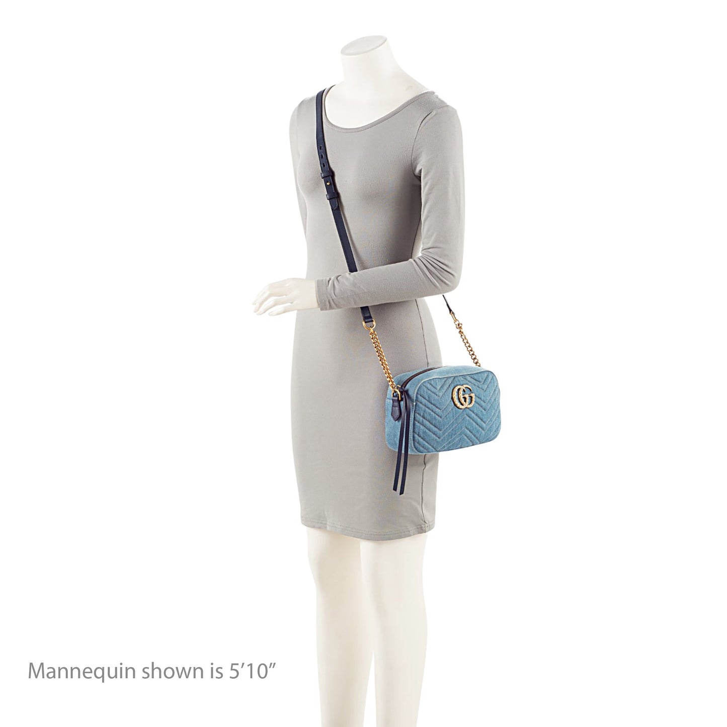 Gucci Matelasse Denim Pearl GG Marmont Small Camera Bag