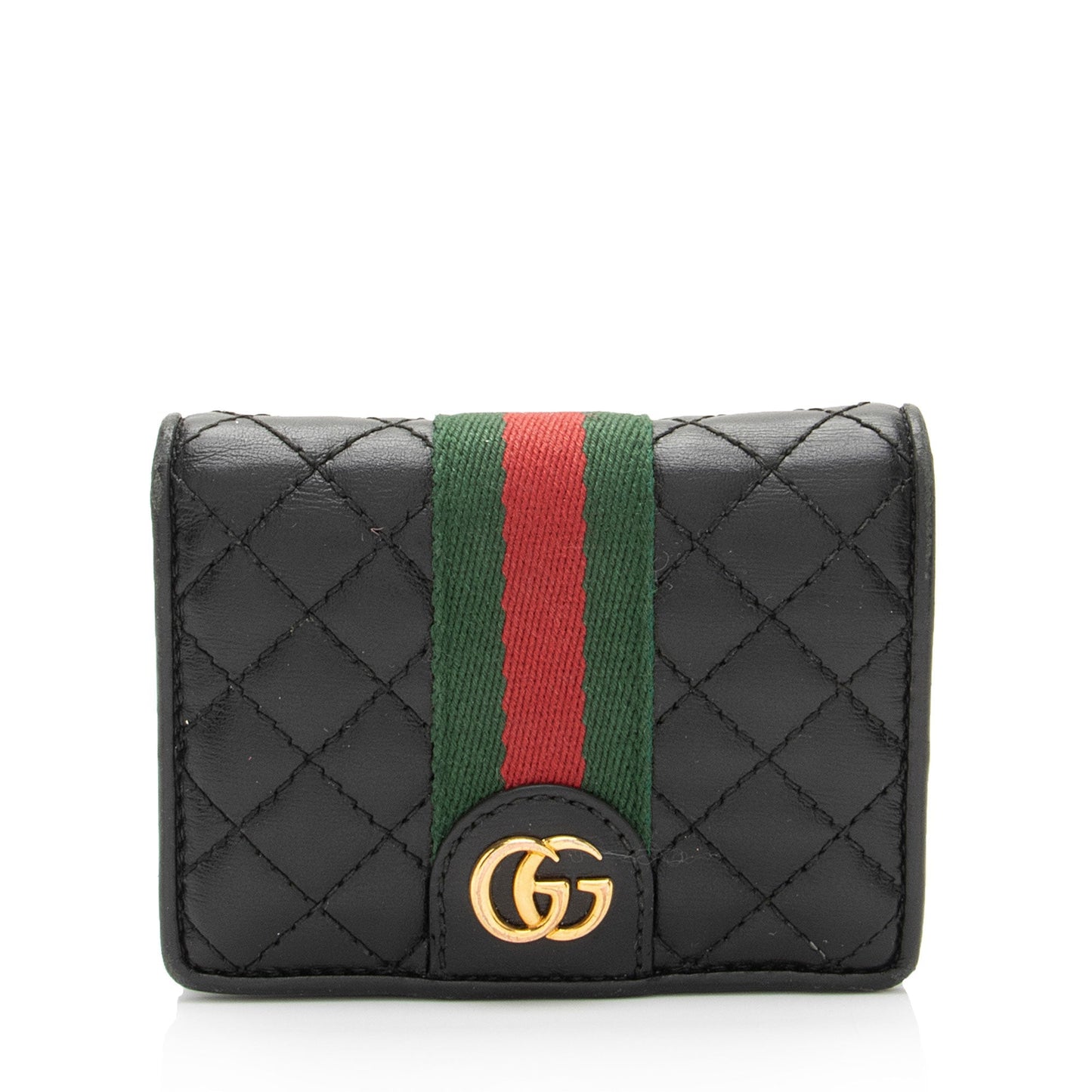Gucci Quilted Leather GG Marmont Web Trapuntata Card Case Wallet (SHF-EdWHT1)