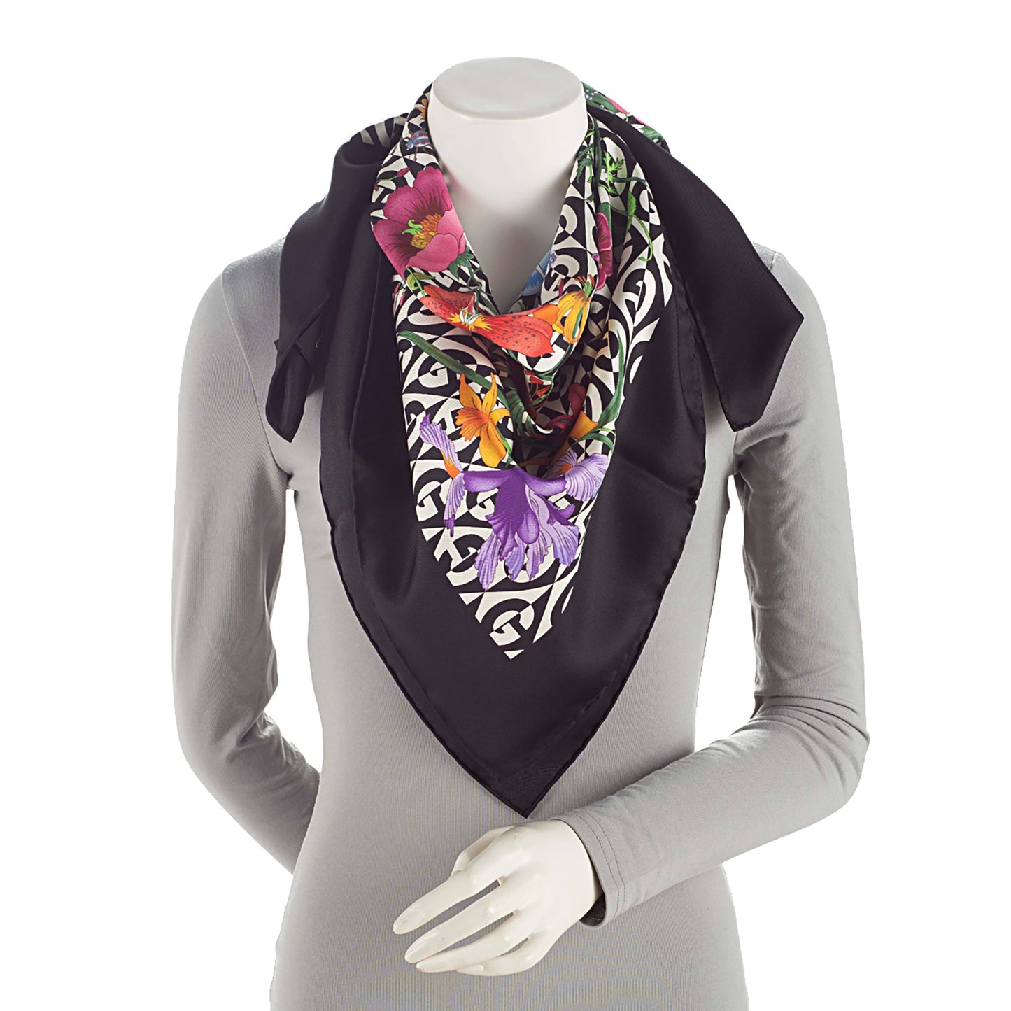 Gucci Silk Twill G Rhombus Flora 90cm Scarf (SHF-BPVhzv)