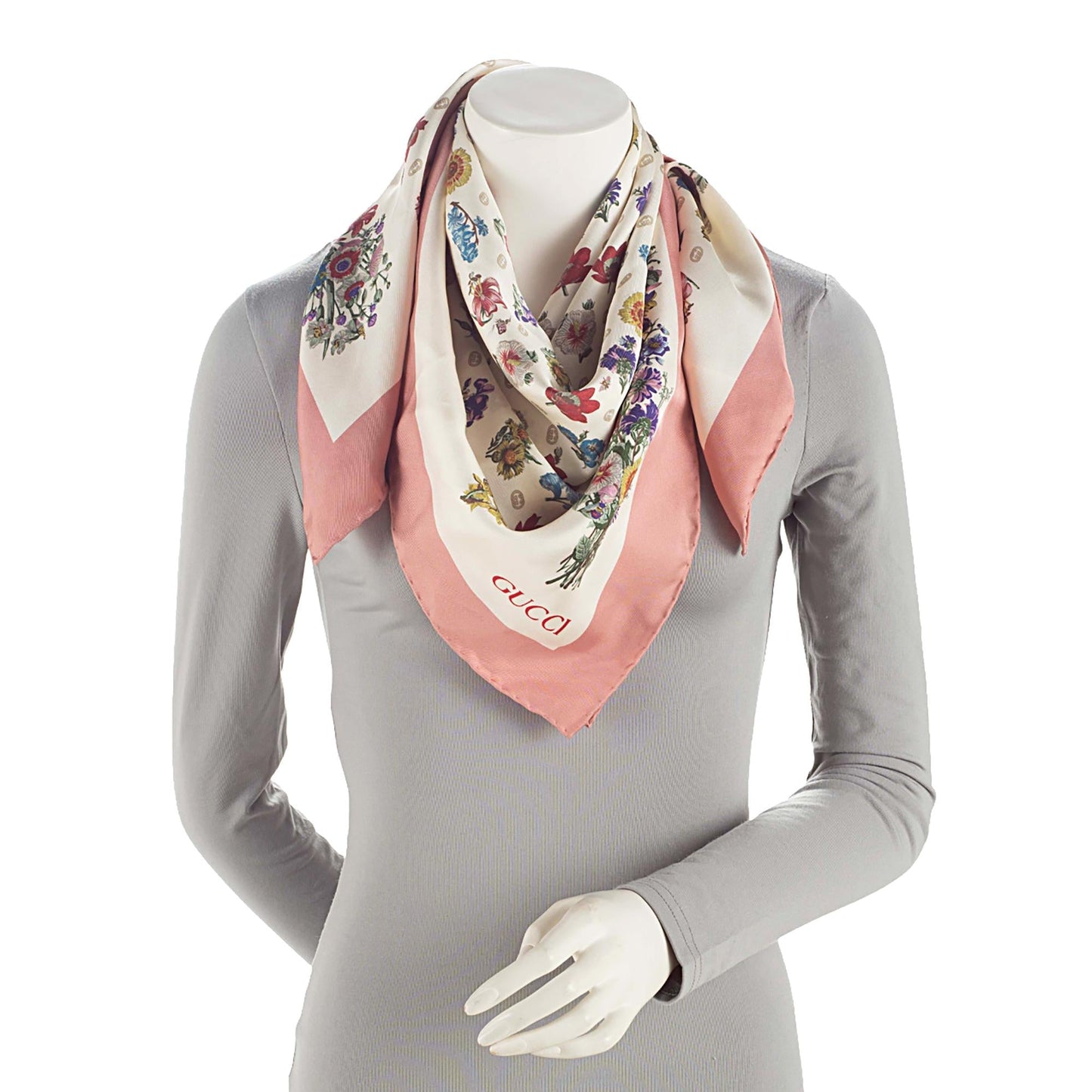 Gucci Silk Twill Interlocking G Flora 90cm Scarf (SHF-KVAcCR)
