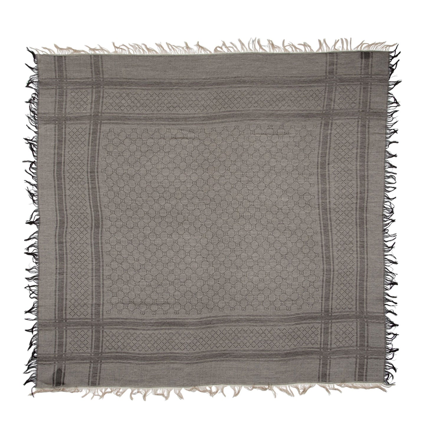 Gucci Silk Wool Monogram Diamante 140cm Shawl (SHF-JJ5ATF)