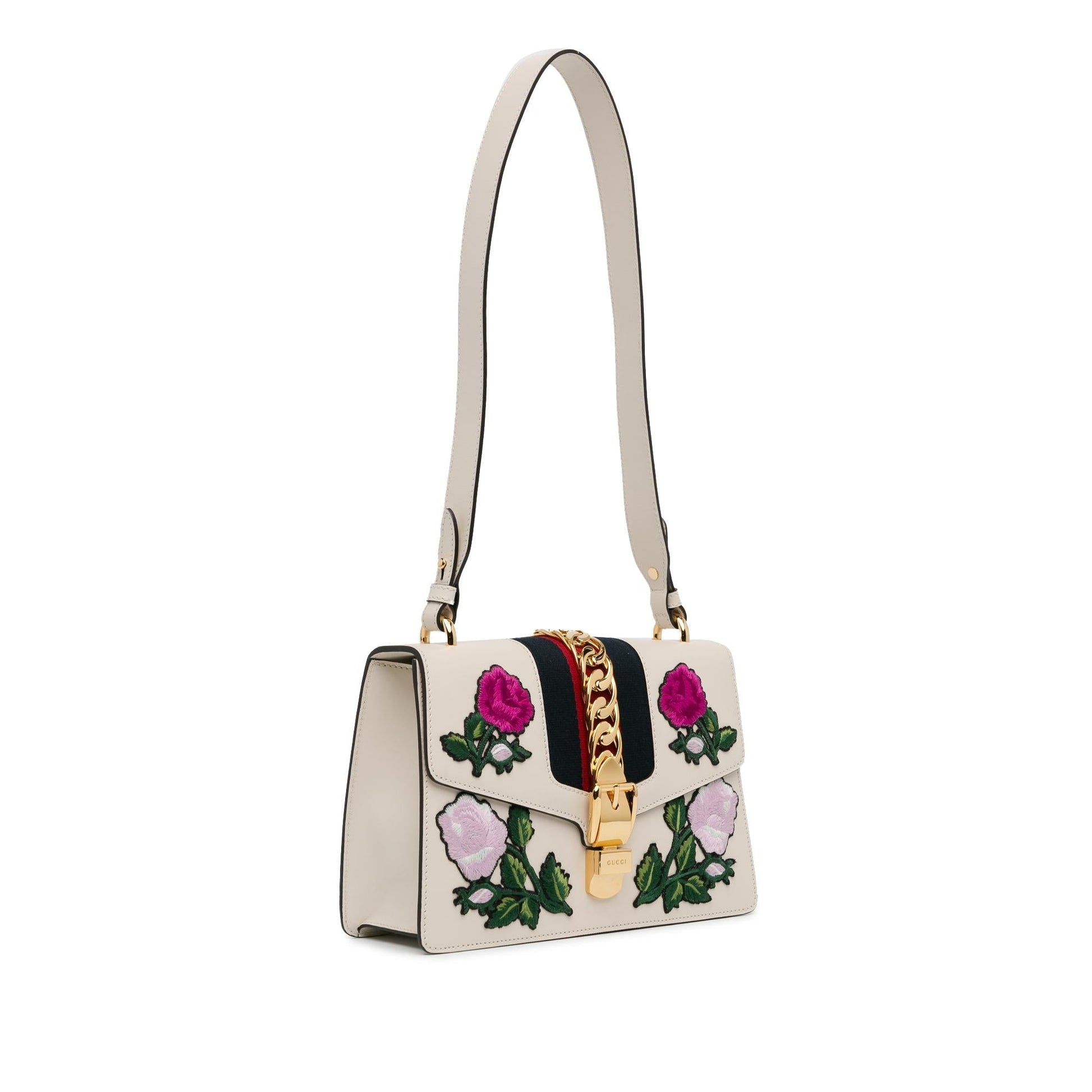 Gucci Small Floral Embroidered Sylvie Crossbody Bag (SHG-f7H54f)