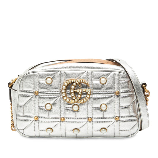 Gucci Small GG Marmont Pearl Studded Matelasse Leather Aria Crossbody