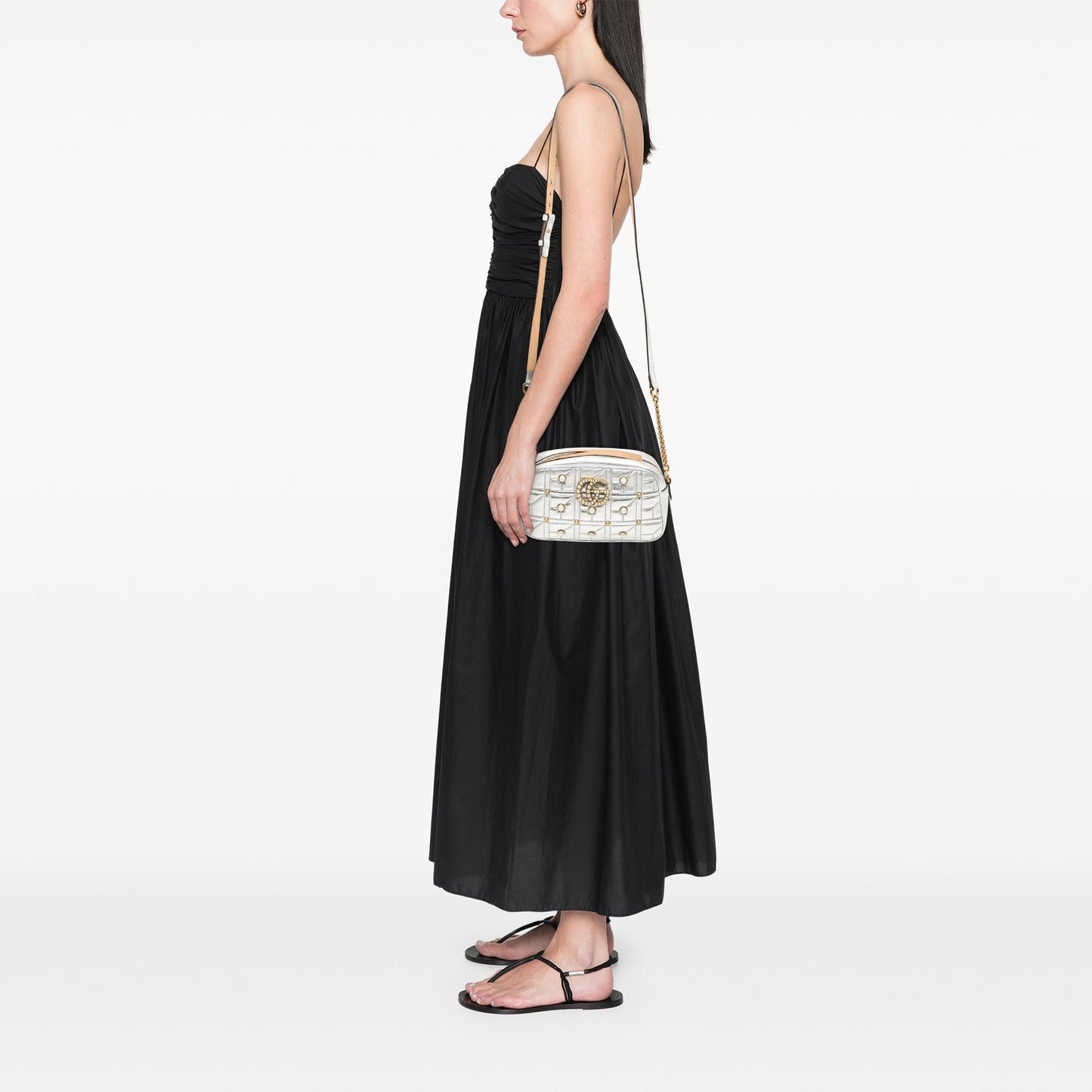 Gucci Small GG Marmont Pearl Studded Matelasse Leather Aria Crossbody
