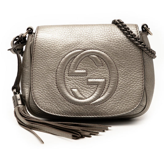 Gucci Small Metallic Leather Soho Chain Flap Crossbody