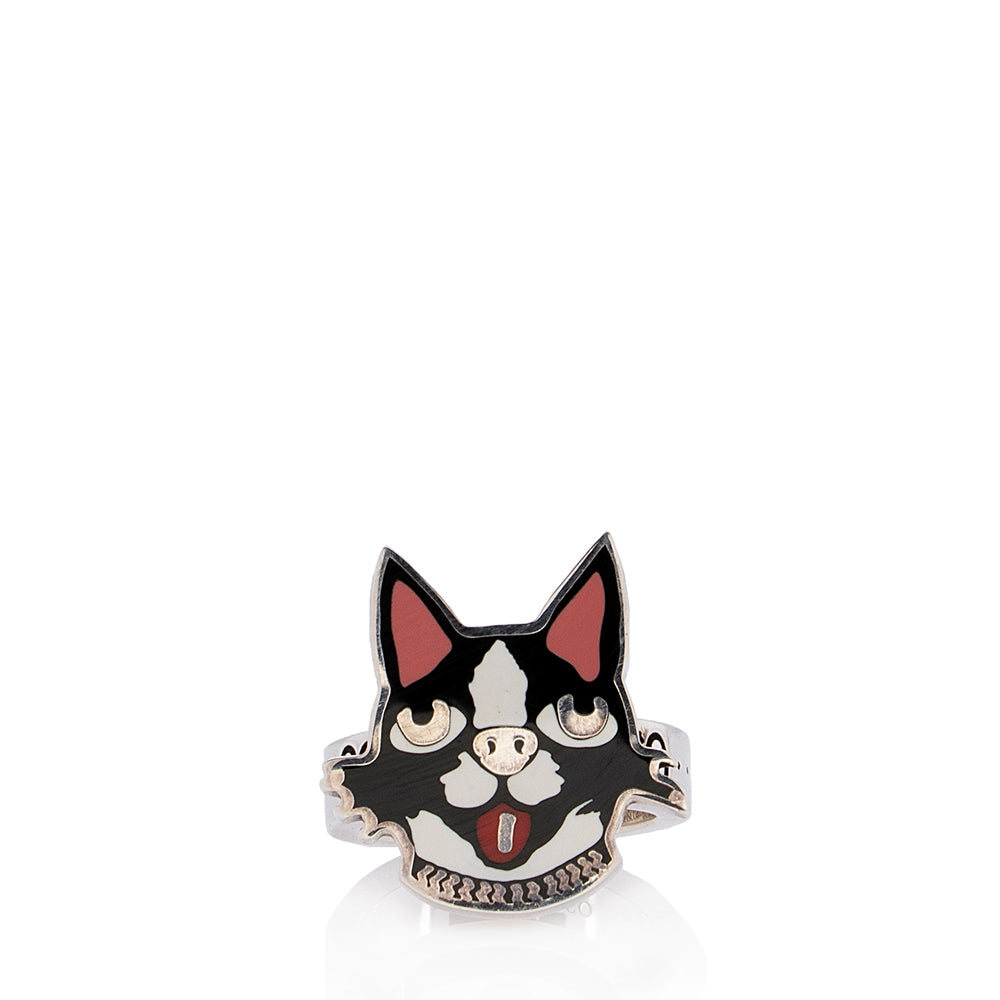 Gucci Sterling Silver Enamel Bosco & Orso GG Ring - Size 6 1/2 (SHF-23011)