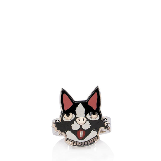 Gucci Sterling Silver Enamel Bosco & Orso GG Ring - Size 6 1/2 (SHF-23011)