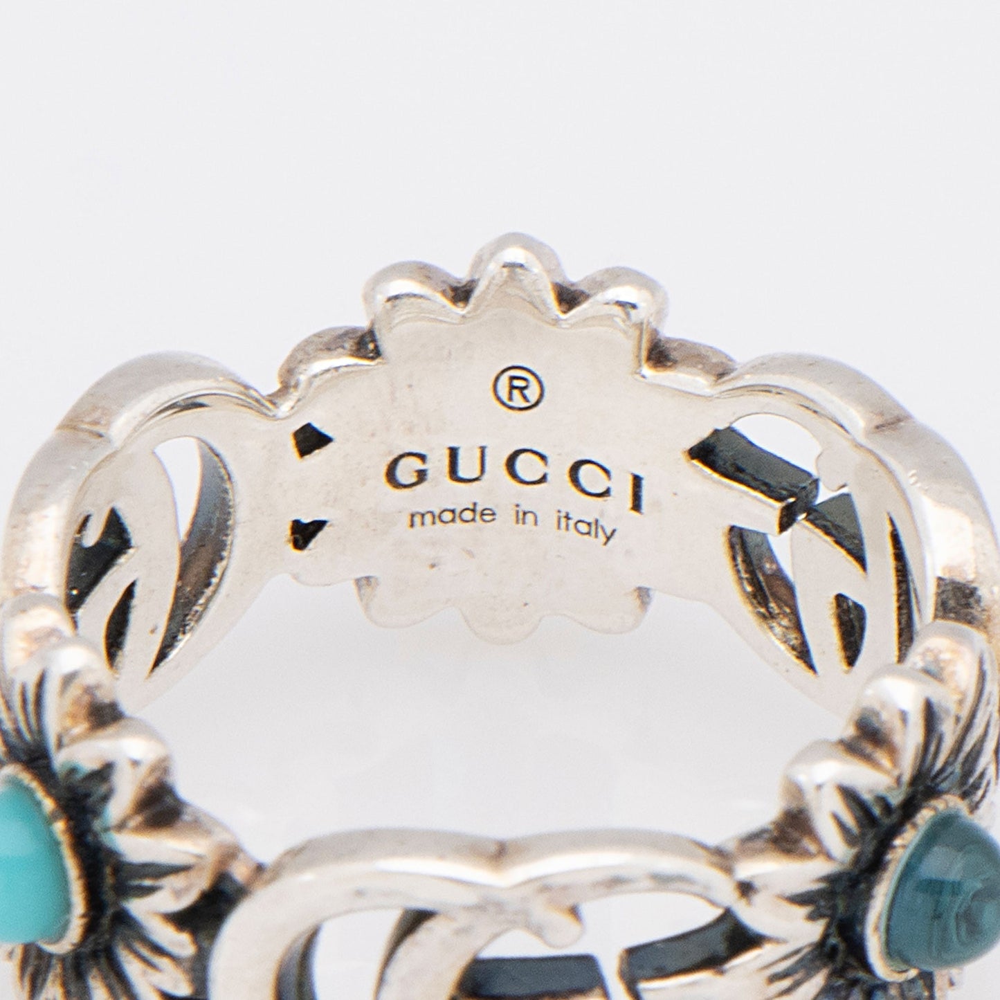 Gucci Sterling Silver Mother Of Pearl GG Marmont Ring - Size 6 - FINAL SALE (SHF-bM0yDd)