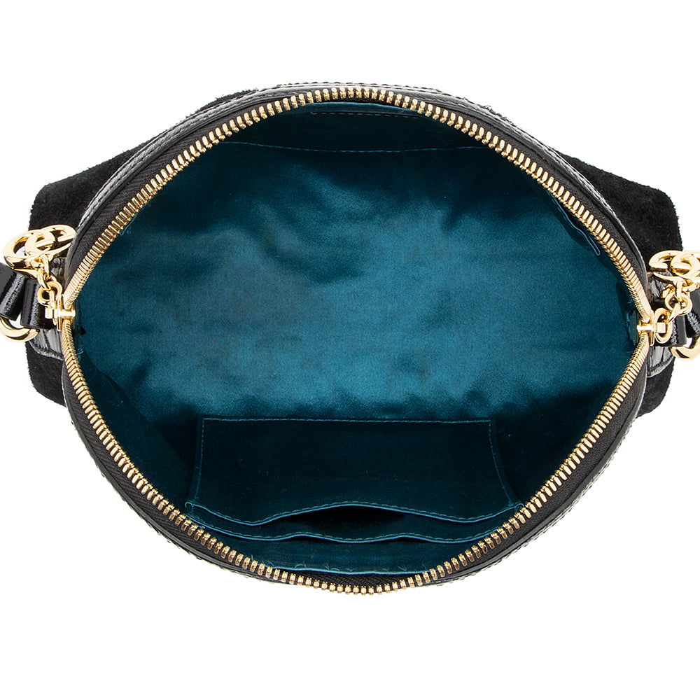 Gucci Suede Patent Leather Ophidia Dome Small Shoulder Bag