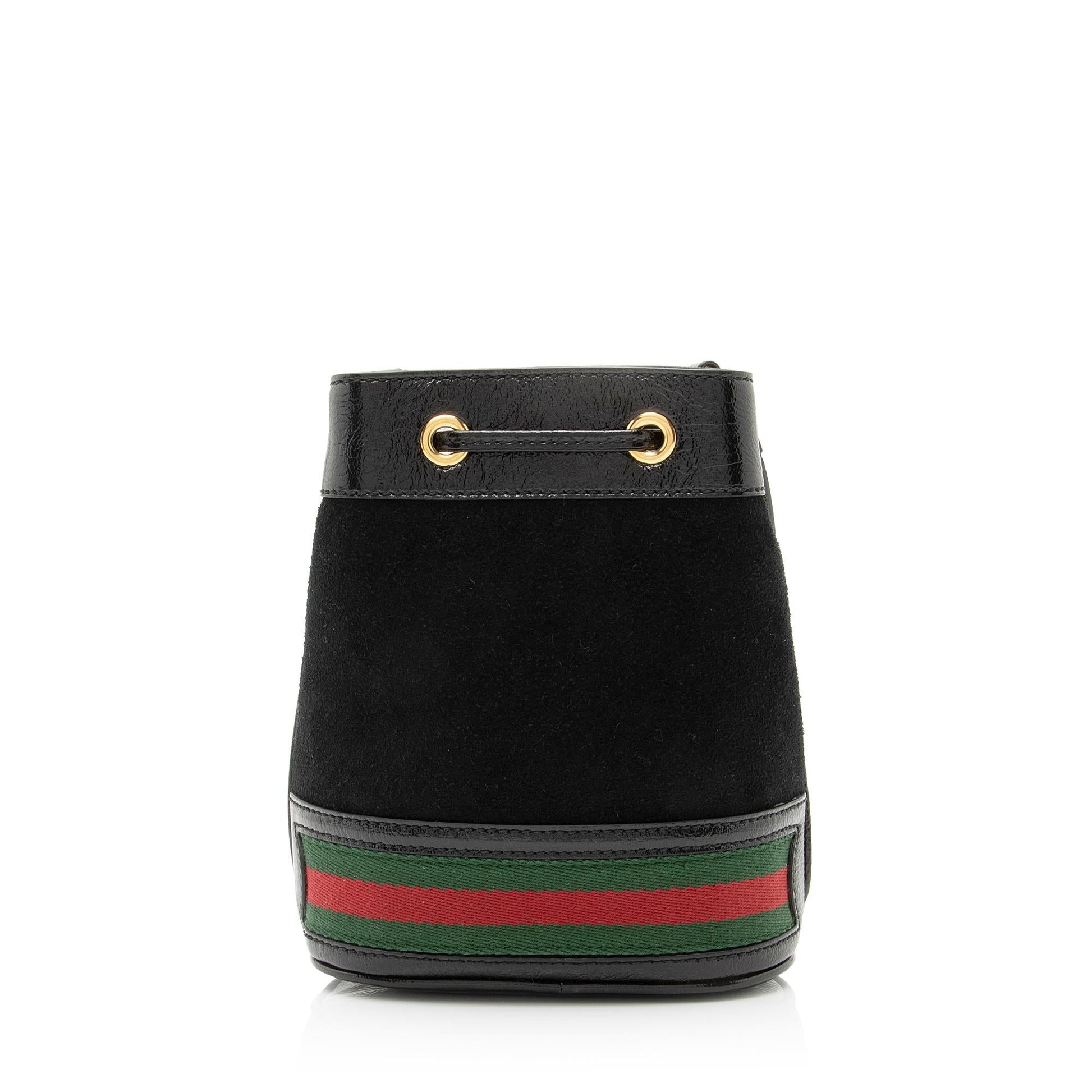 Gucci Suede Patent Leather Ophidia Mini Bucket Bag (SHF-23883)