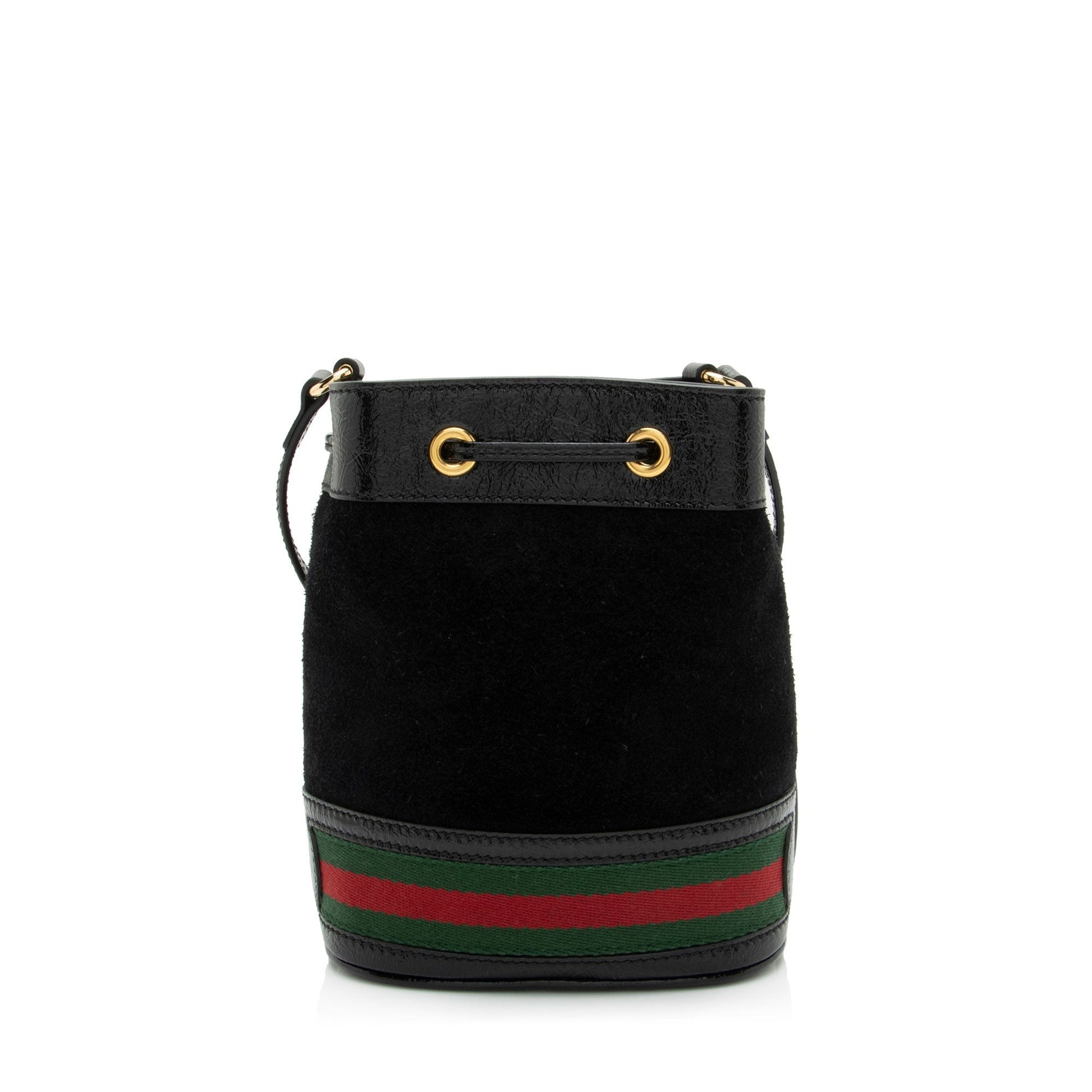 Gucci Suede Patent Leather Ophidia Mini Bucket Bag (SHF-2h2Hru)