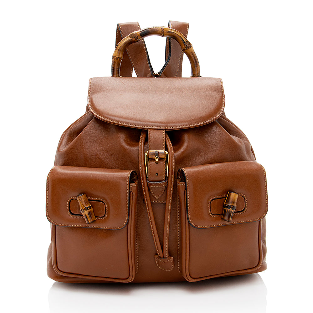 Gucci Vintage Leather Bamboo Backpack (SHF-19555)