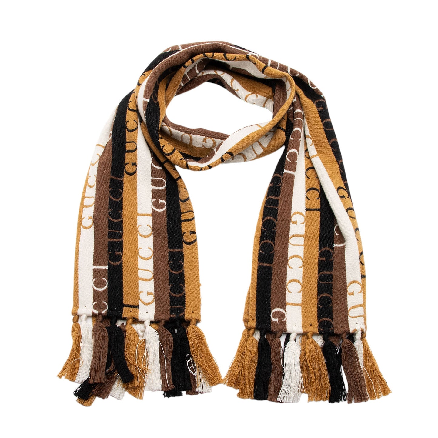 Gucci Wool Cotton Logo Wood Stripes Scarf (SHF-syWy5L)