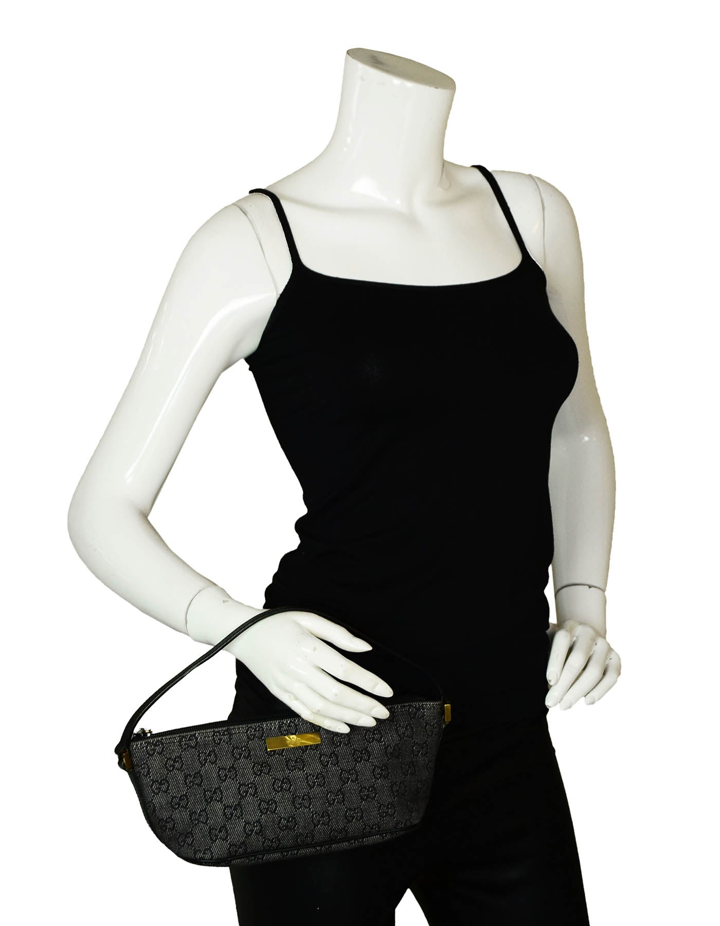 Gucci   Black Denim Monogram Baguette Bag