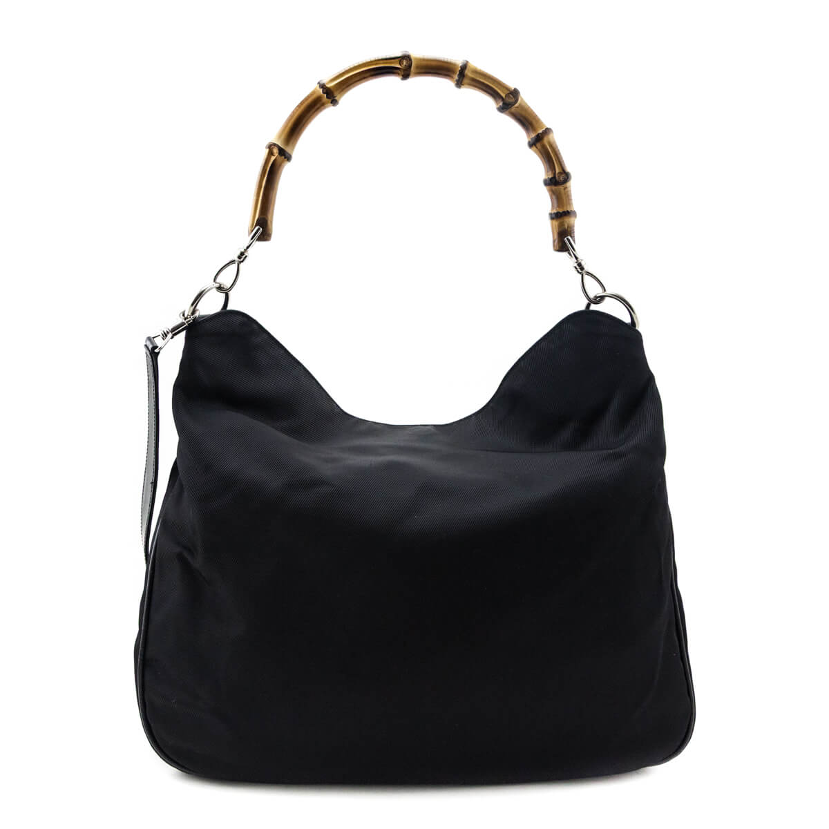 Gucci Black Nylon Bamboo Hobo Bag