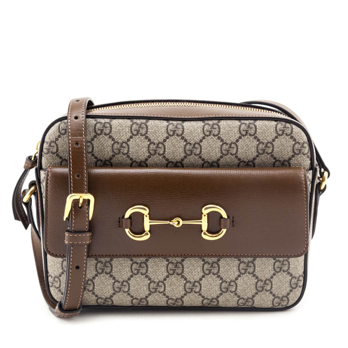 Gucci Brown GG Supreme Monogram Small Horsebit 1955 Shoulder Bag