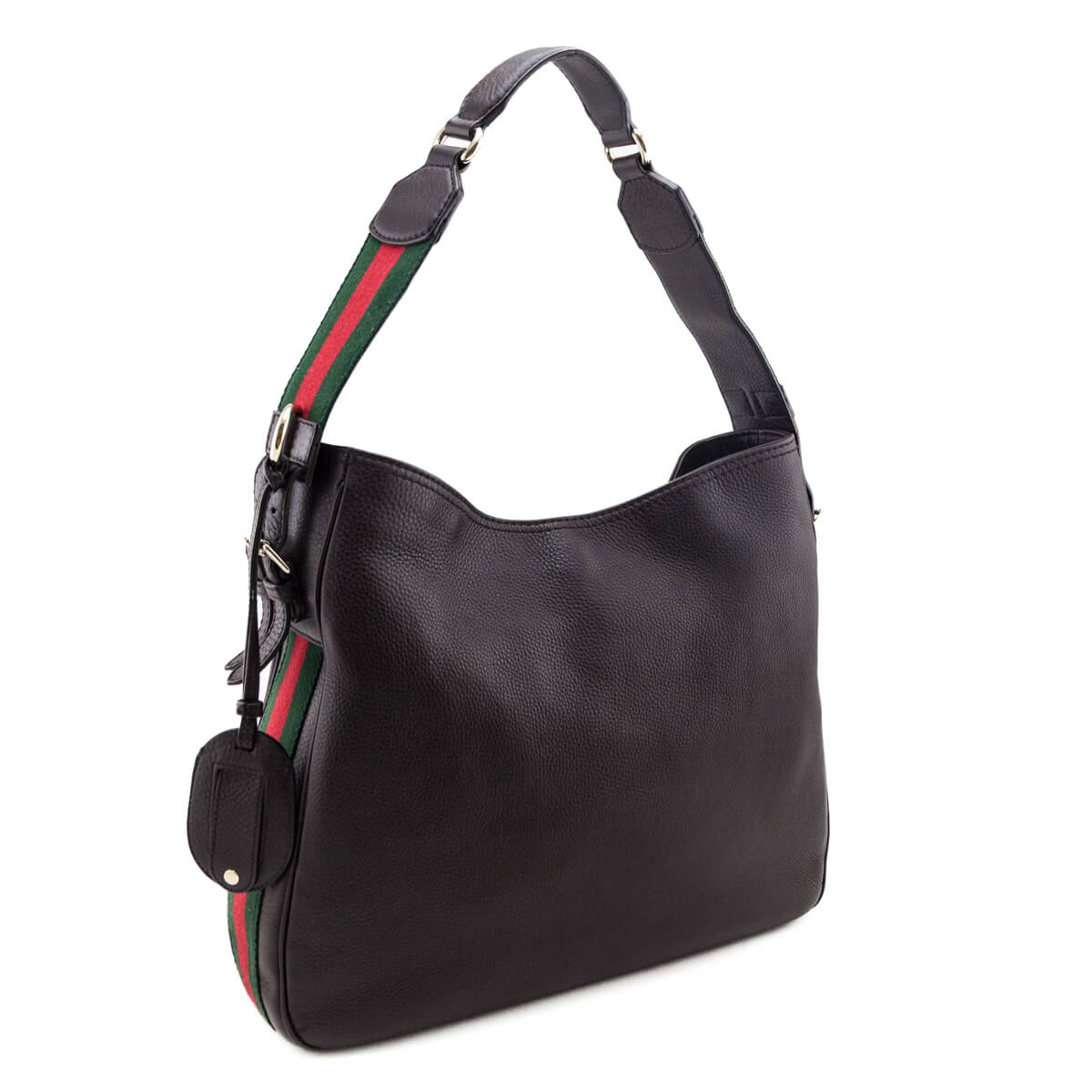 Gucci Dark Brown Pebbled Calfskin Medium Web Heritage Shoulder Bag