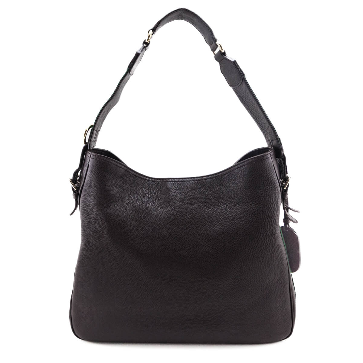 Gucci Dark Brown Pebbled Calfskin Medium Web Heritage Shoulder Bag